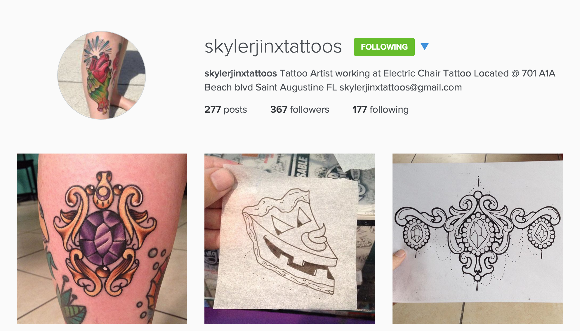 Electric Chair Tattoo Shops in St. Augustine - Skyler Del Drago